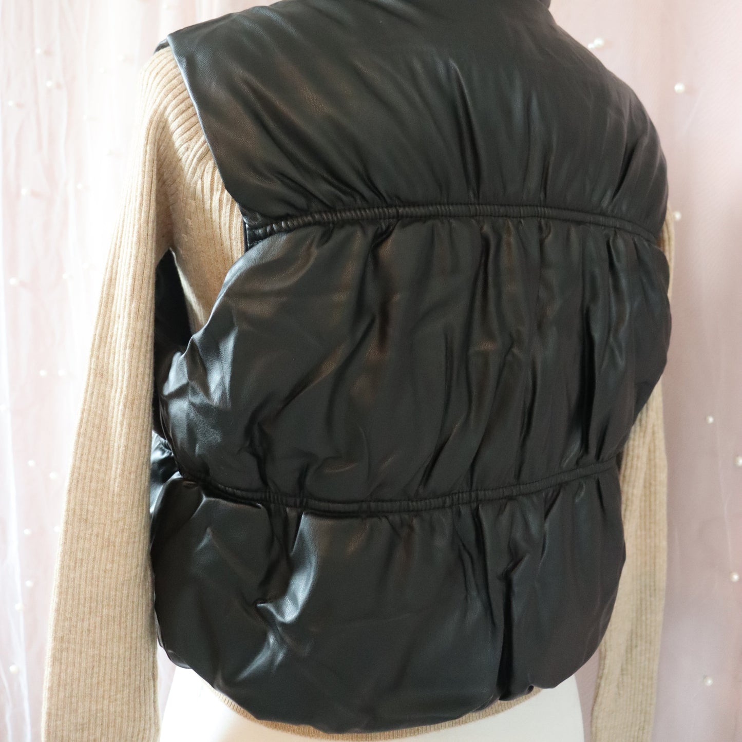 Black Faux Leather Puffer Vest
