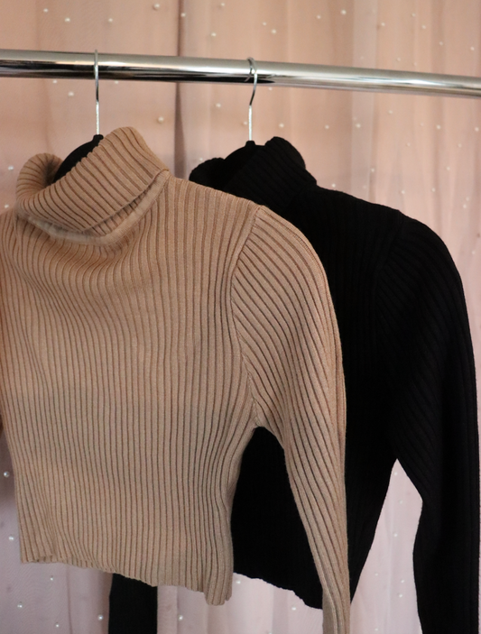 Ribbed Crop Turtle Neck Sweater